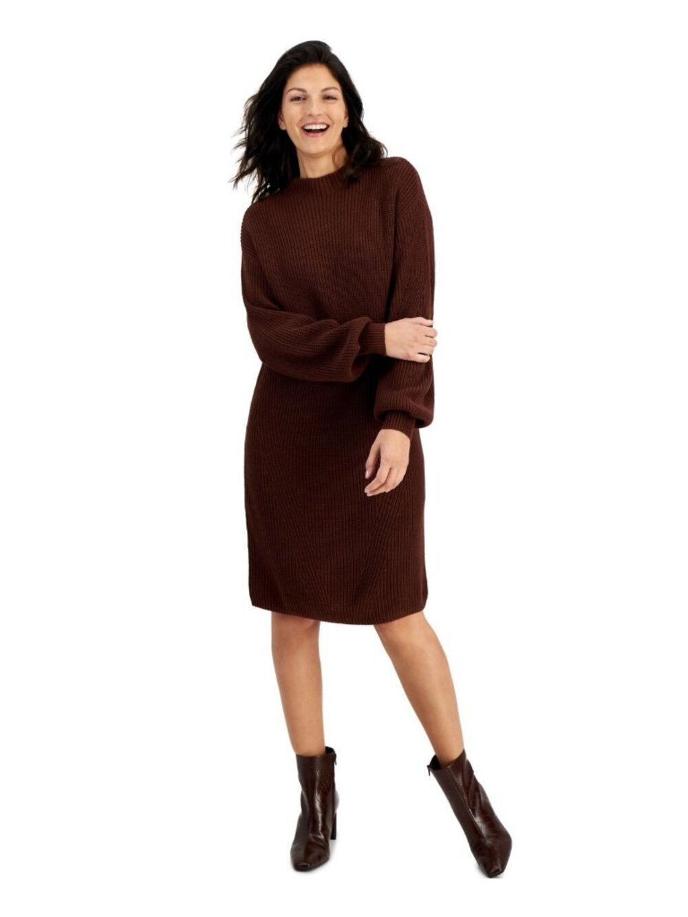 Style & Co. Womens Pull over Mock Neck Sweater Dress Petite Brown Size PM NWT